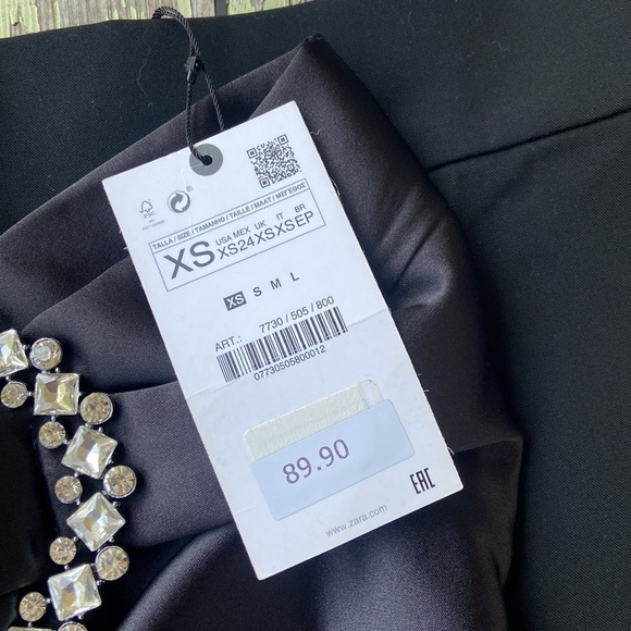 Zara Black Mini Belted Skirt Rhinestone Buckle BNWT XS - Picture 4 of 7